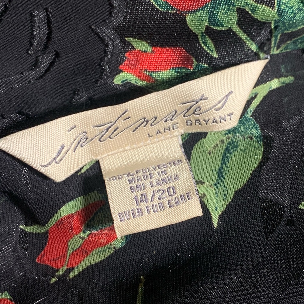 Lane Bryant Black Top with Red and Green Floral Pattern
